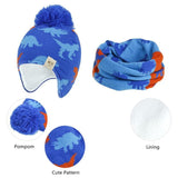 Load image into Gallery viewer, 3 Months to 8 Years Kids Knitted Dinosaur Hat Scarf Set Fleece Lining with Pompom