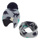 Load image into Gallery viewer, 3 Months to 8 Years Kids Knitted Dinosaur Hat Scarf Set Fleece Lining with Pompom Dark Gray / 3-18M