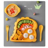 Load image into Gallery viewer, Kids Cartoon Dinosaur Divided Plate Set with Bowl Spoon Fork Microwave Safe BPA Free Yellow